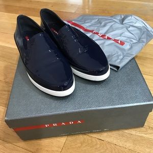 Prada Leather Loafers Navy Blue